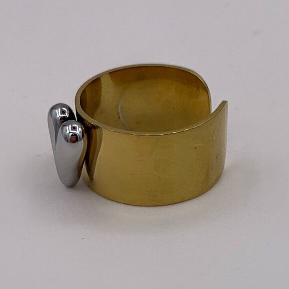 Ring, new, gold coloured stainless steel, adjustable, heart, cigar band - Picture 6 of 16